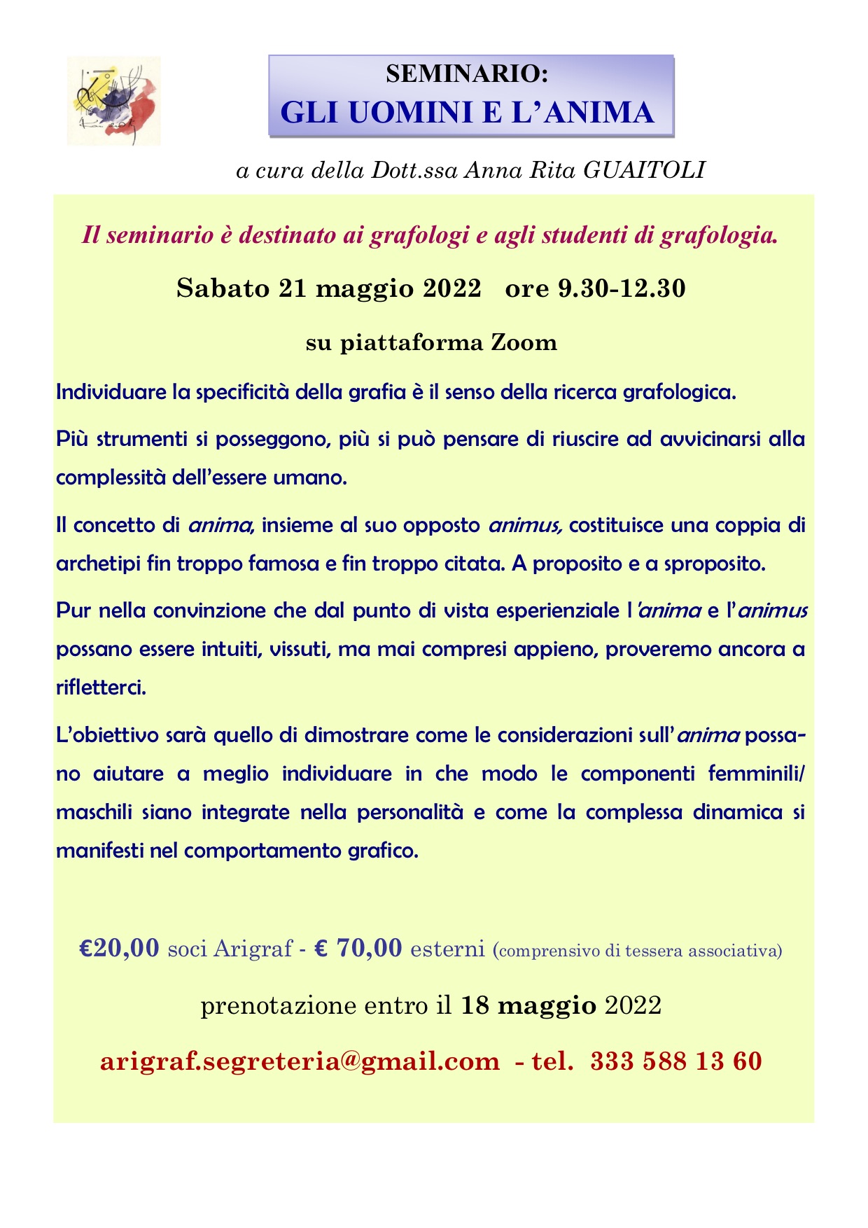 LOCANDINA L'ANIMA GUAITOLI 21 MAGG 22