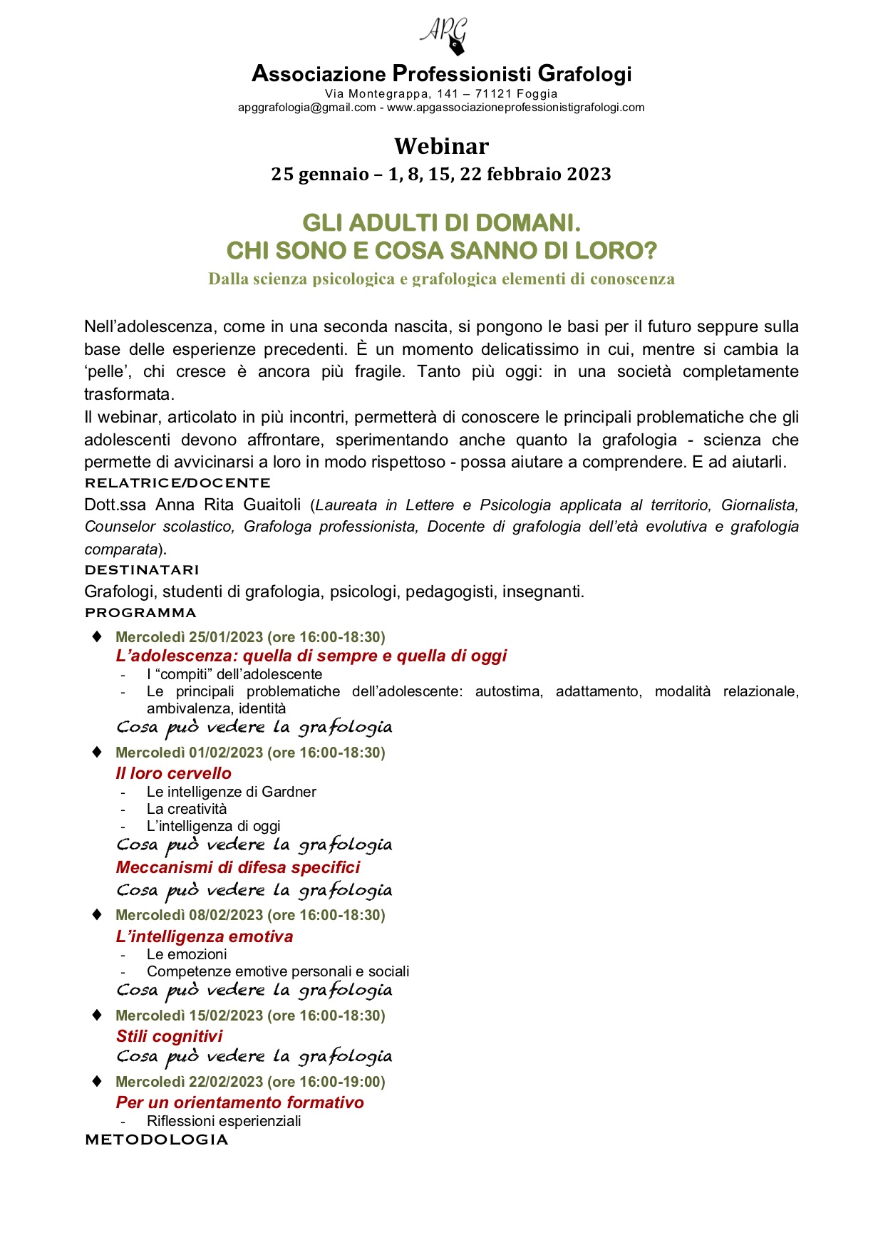 Programma Gli adulti di domani - Guaitoli